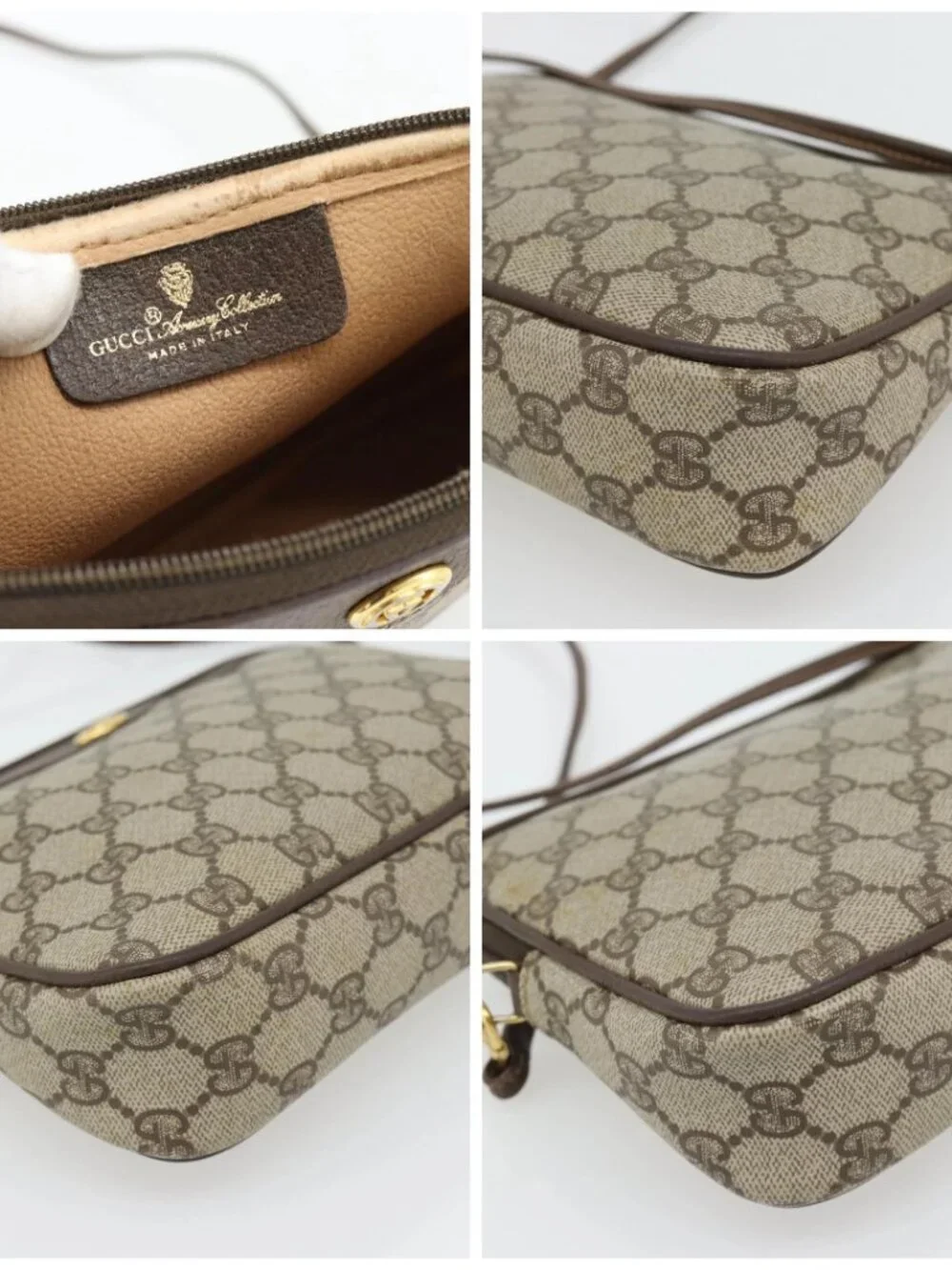 GUCCI GG Supreme Shoulder Bag PVC Beige Gold 97 02 068 Auth 182410